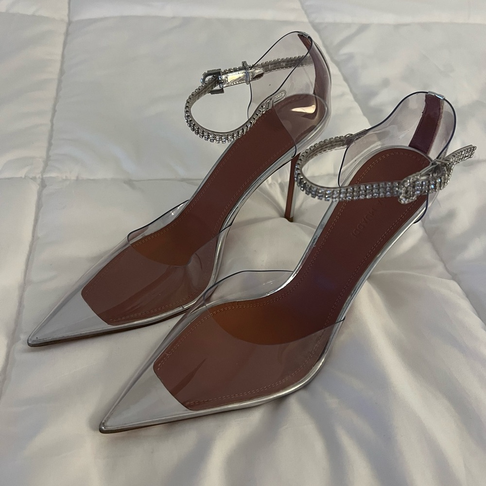 Brand new Amina Muaddi Ursina embellished transparent pumps
